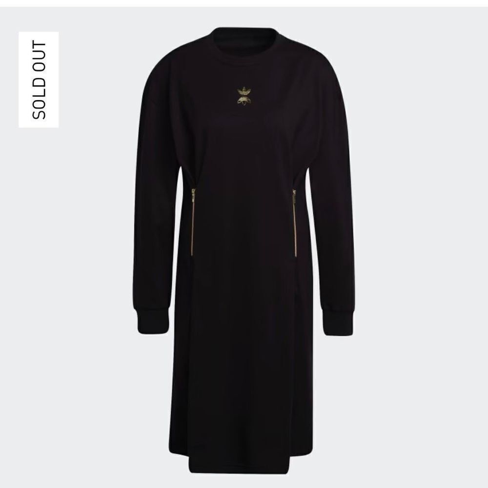 Adidas Black w/ Gold Trefoil Logo & Zipper Long Sleeve Dress sz XS EUC